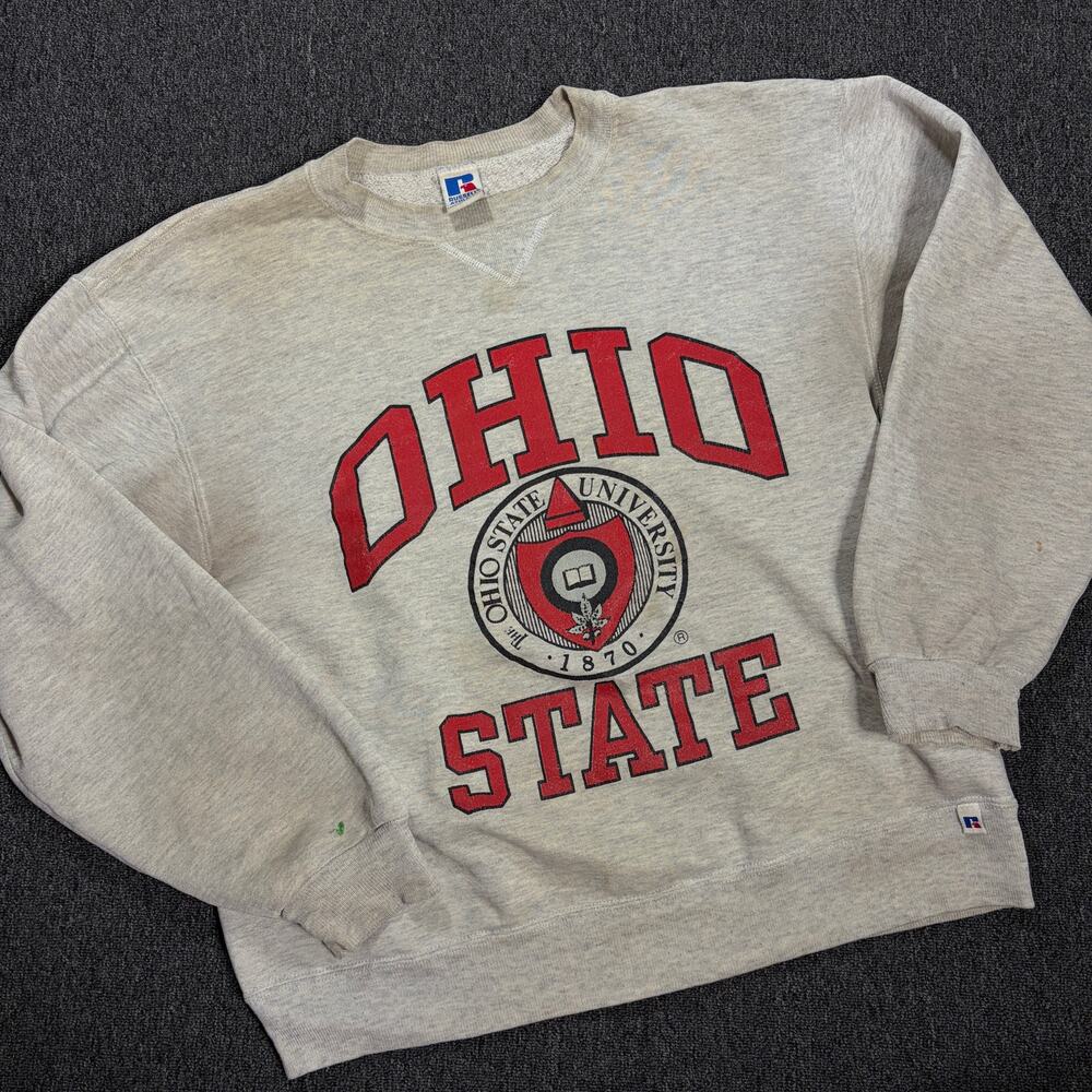 Vintage Y2k Russell 90's Ohio State Buckeyes Grey Crewneck Sweatshirt Men's L